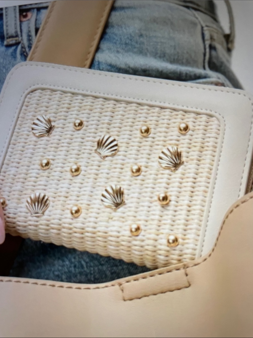 Urban Expressions Pink Woven Shell-Stud Crossbody